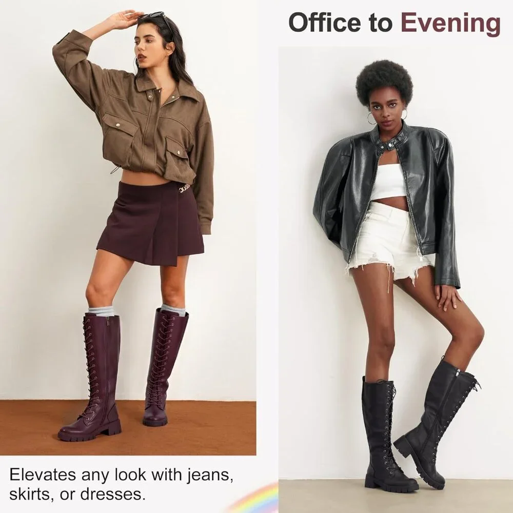 Women's Whisky 953 Chunky Platform Heel Lace Gothic Knee High Combat Boots